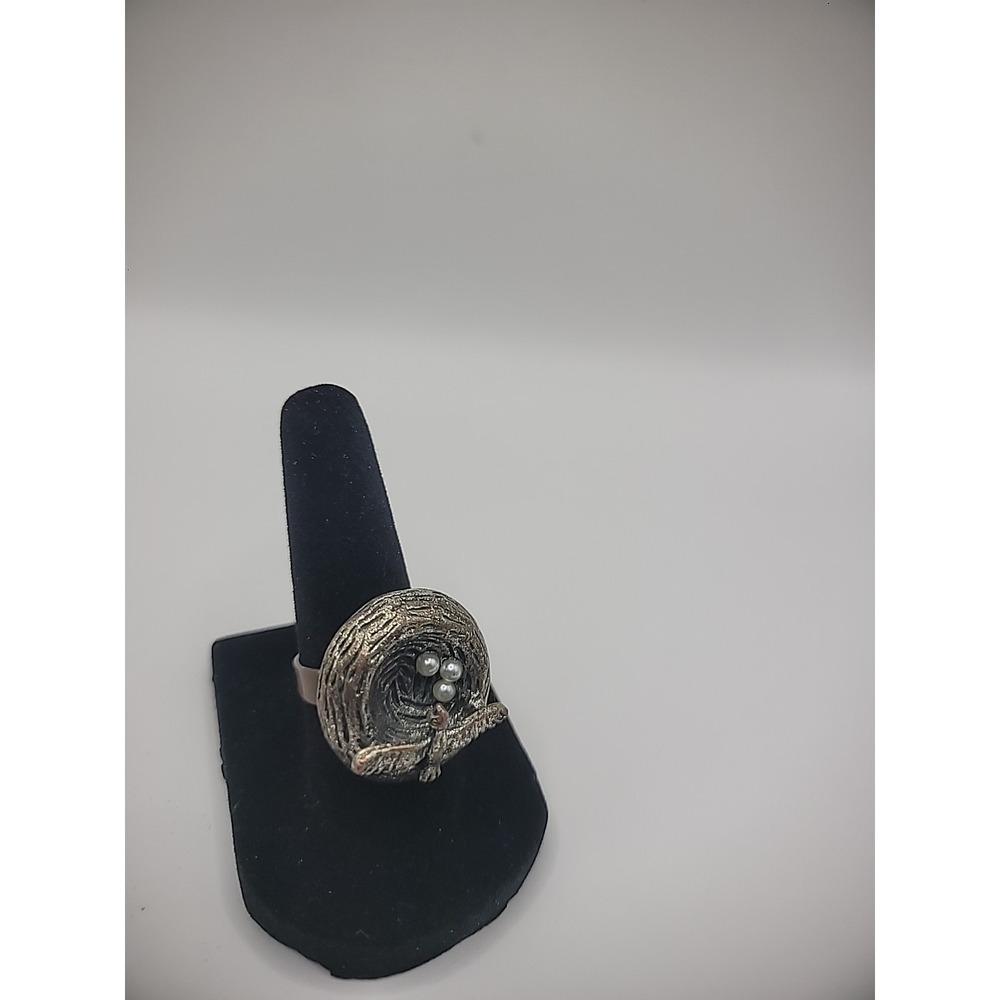 Vintage Ring Size 6 Adjustable Nest Bird Eggs Silver‎ Tone Jewelry Costume